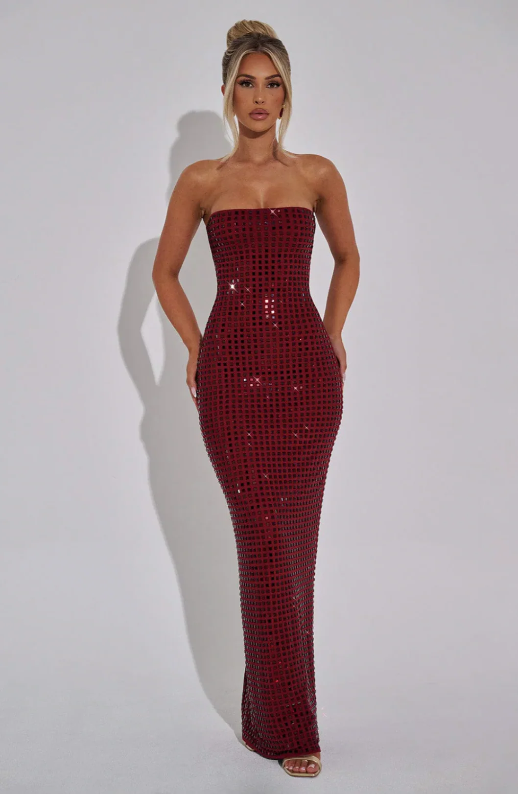 Lilou | Women's Strapless Rhinestone Body-Hugging Glam Maxi Dress - Image 20