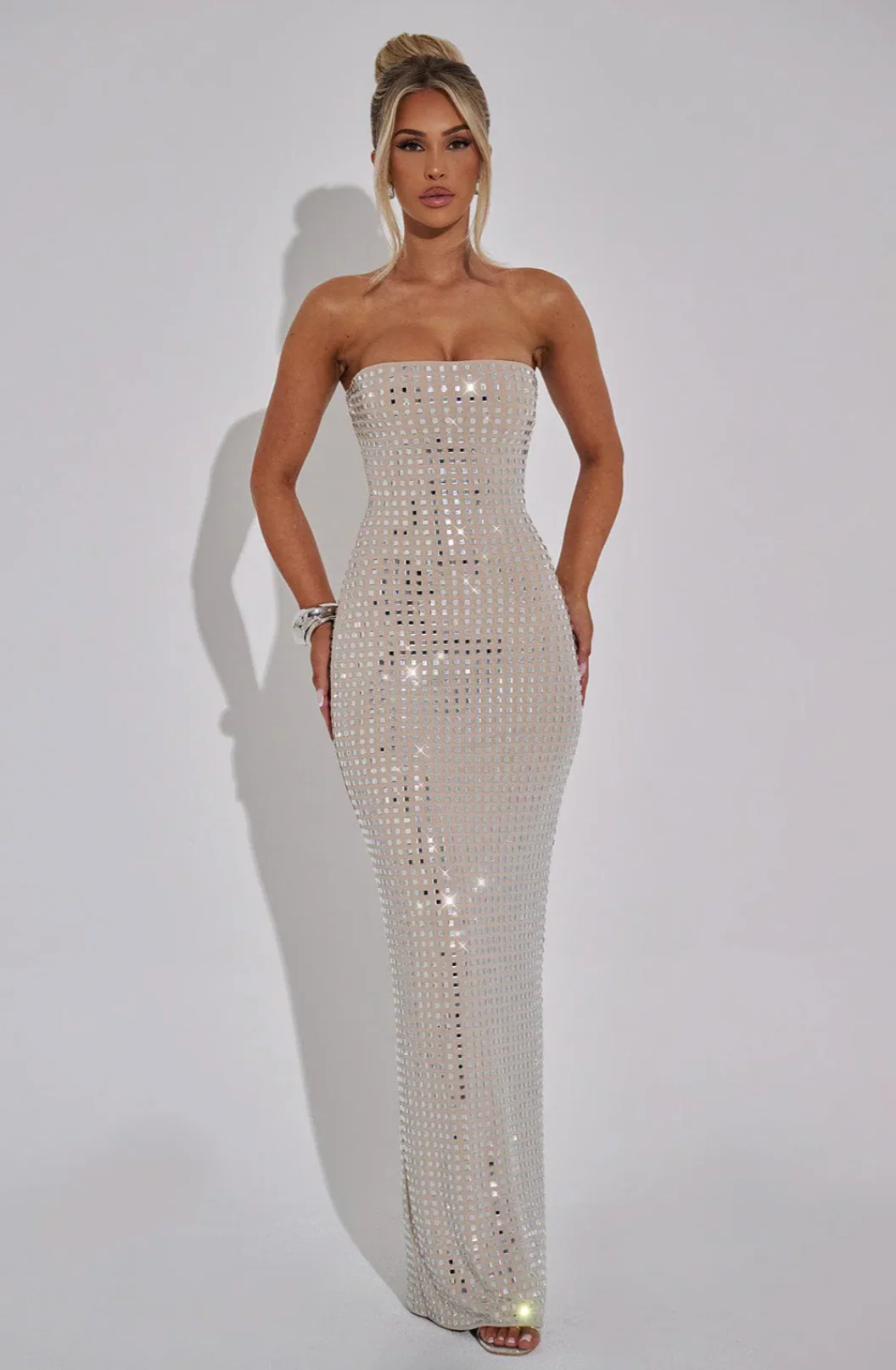 Lilou | Women's Strapless Rhinestone Body-Hugging Glam Maxi Dress - Image 6