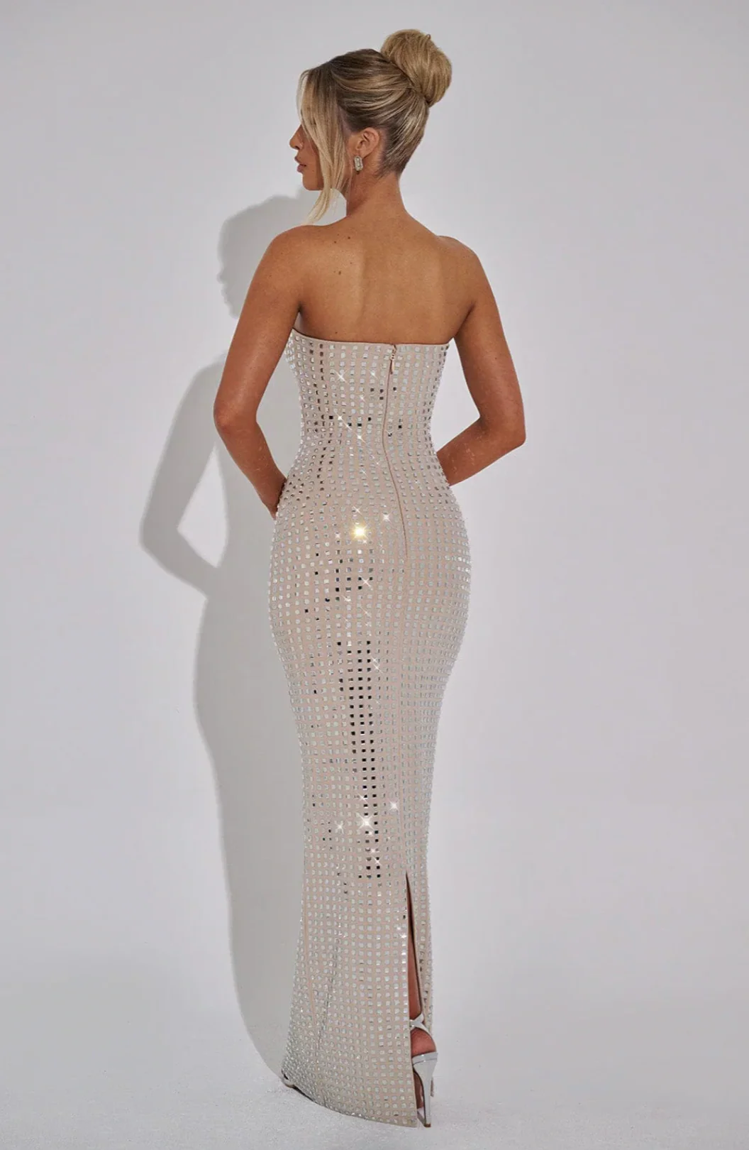 Lilou | Women's Strapless Rhinestone Body-Hugging Glam Maxi Dress - Image 7