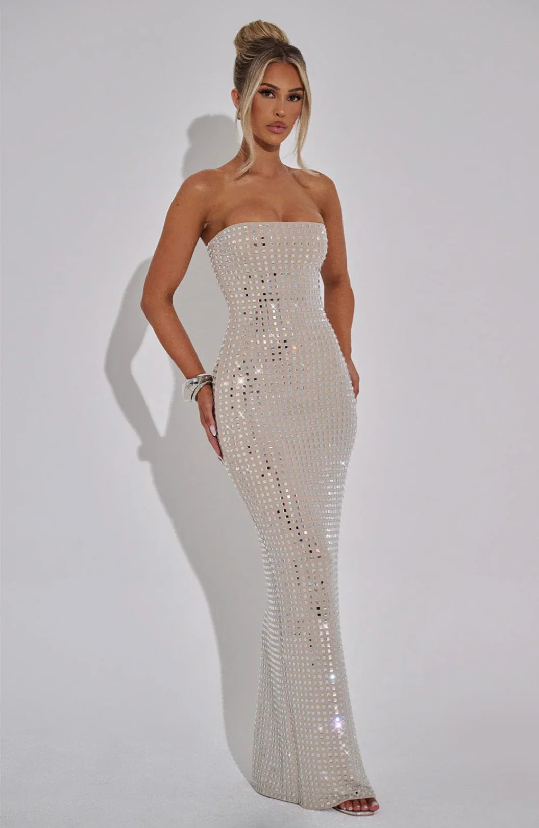 Lilou | Women's Strapless Rhinestone Body-Hugging Glam Maxi Dress - Image 8