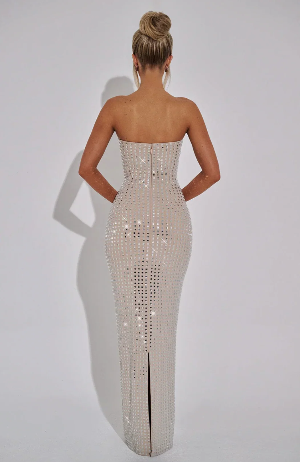 Lilou | Women's Strapless Rhinestone Body-Hugging Glam Maxi Dress - Image 9