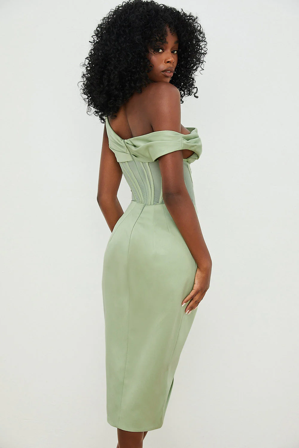 Nerys | Asymmetrical Draped Midi Corset Dress - Image 2