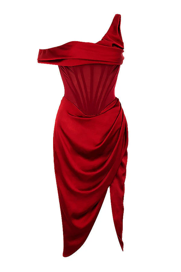 Nerys | Asymmetrical Draped Midi Corset Dress - Image 22