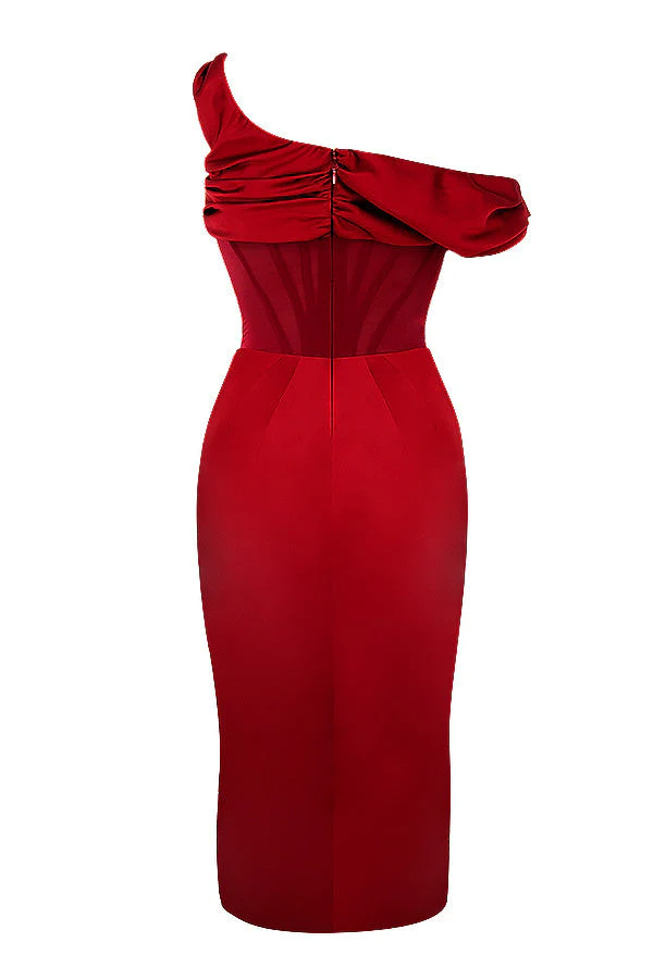 Nerys | Asymmetrical Draped Midi Corset Dress - Image 23