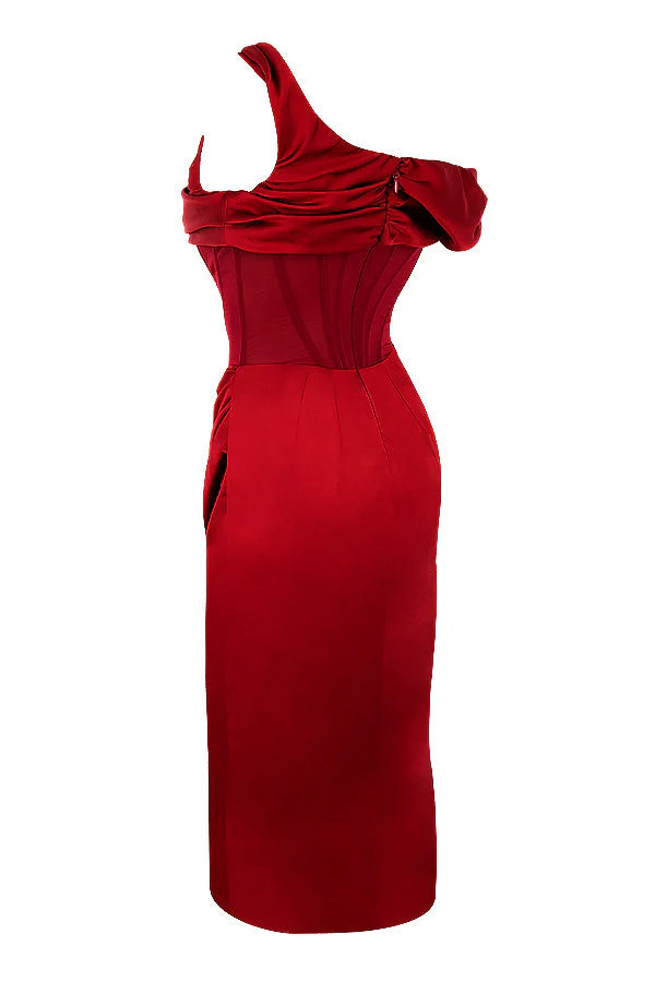 Nerys | Asymmetrical Draped Midi Corset Dress - Image 24
