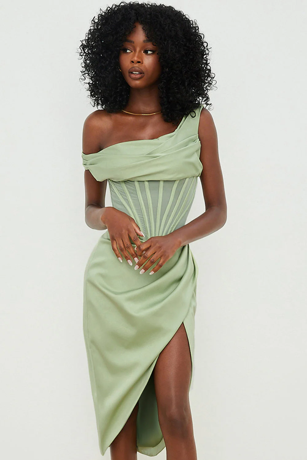 Nerys | Asymmetrical Draped Midi Corset Dress - Image 3