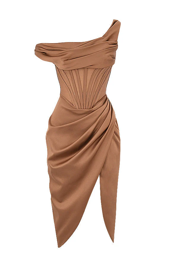 Nerys | Asymmetrical Draped Midi Corset Dress - Image 31