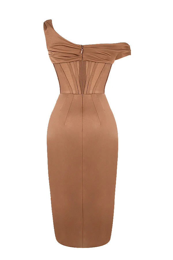 Nerys | Asymmetrical Draped Midi Corset Dress - Image 32