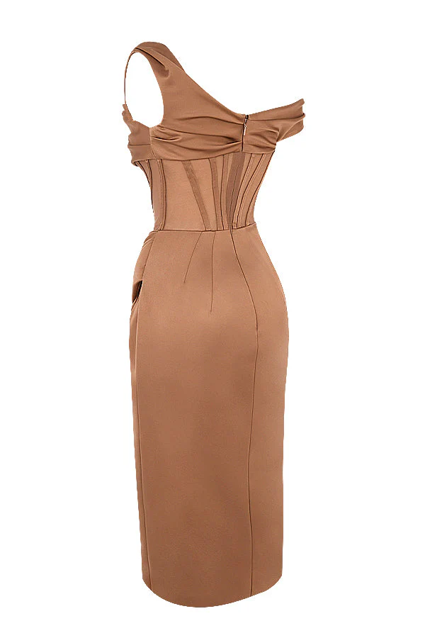 Nerys | Asymmetrical Draped Midi Corset Dress - Image 33