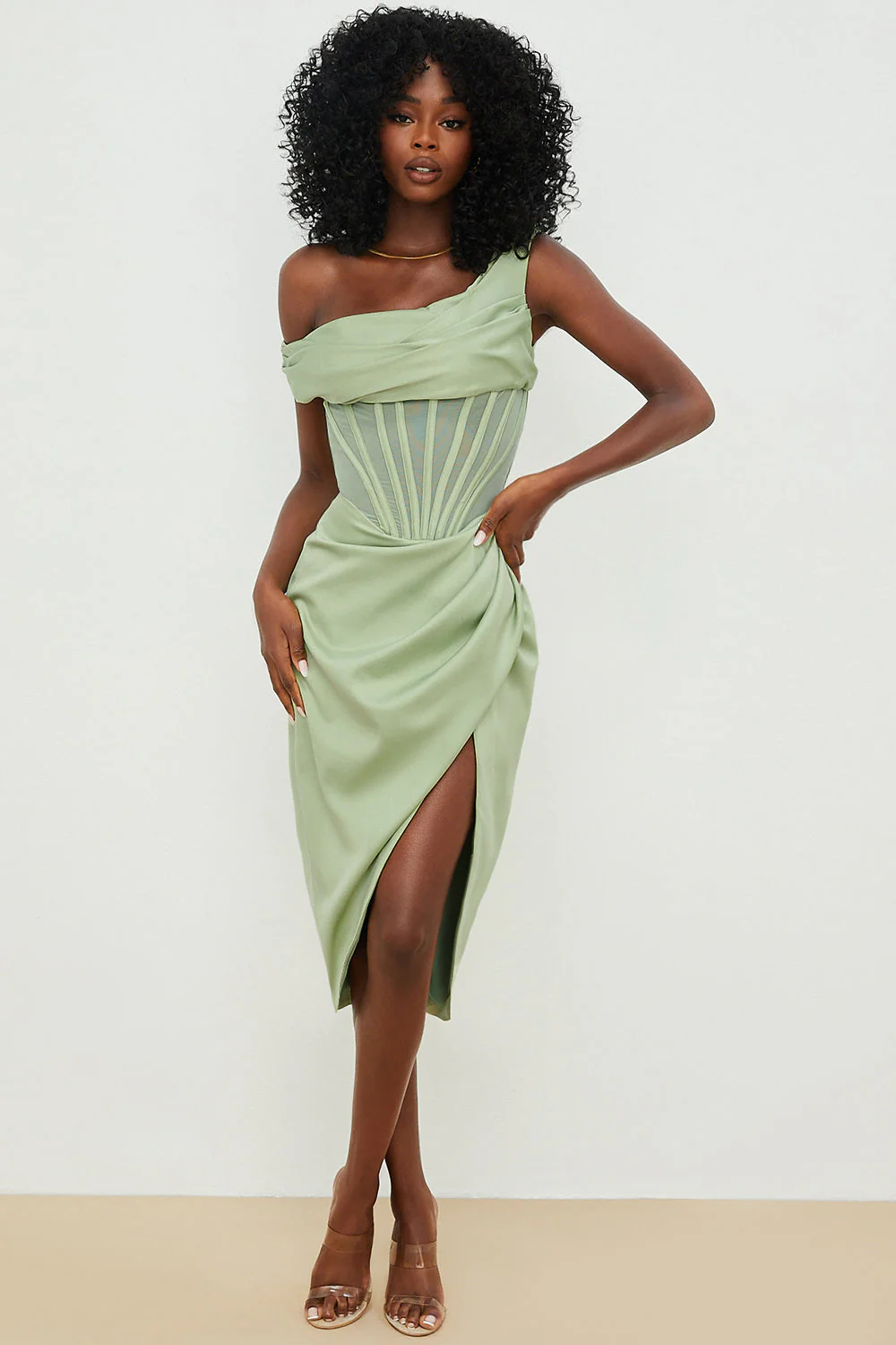 Nerys | Asymmetrical Draped Midi Corset Dress - Image 5