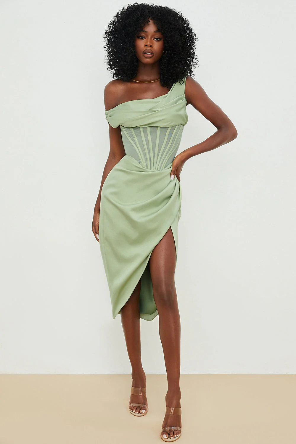 Nerys | Asymmetrical Draped Midi Corset Dress - Image 6