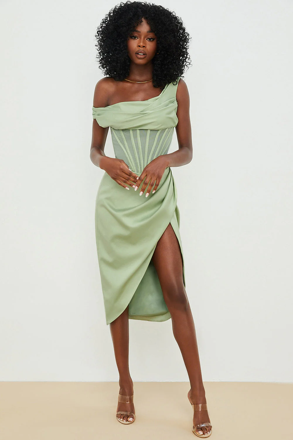 Nerys | Asymmetrical Draped Midi Corset Dress - Image 7