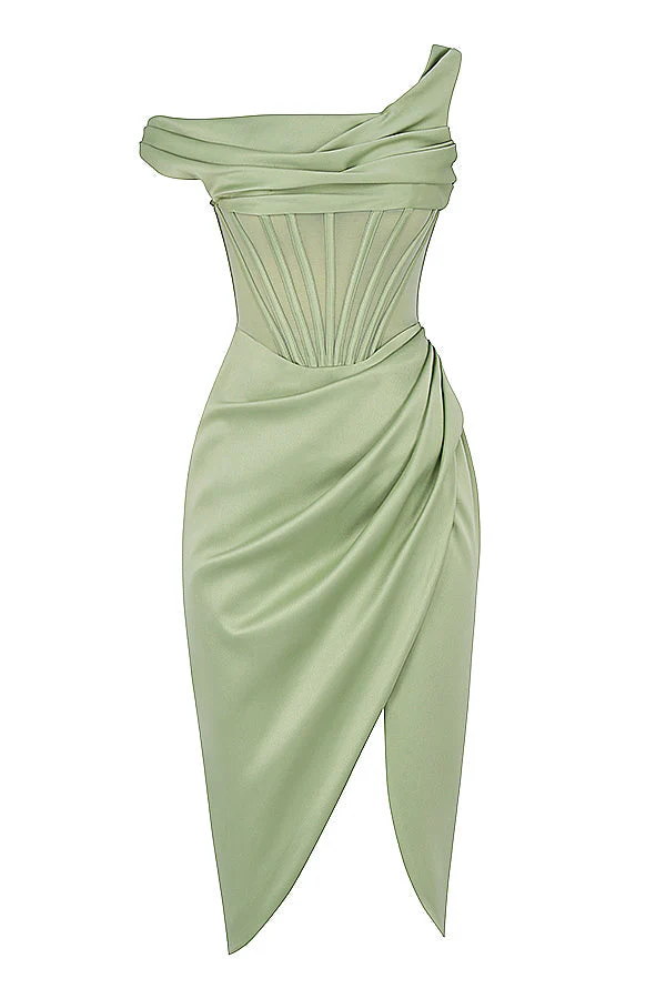 Nerys | Asymmetrical Draped Midi Corset Dress - Image 8