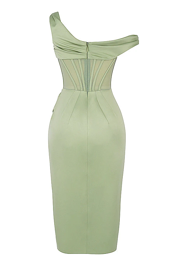 Nerys | Asymmetrical Draped Midi Corset Dress - Image 9