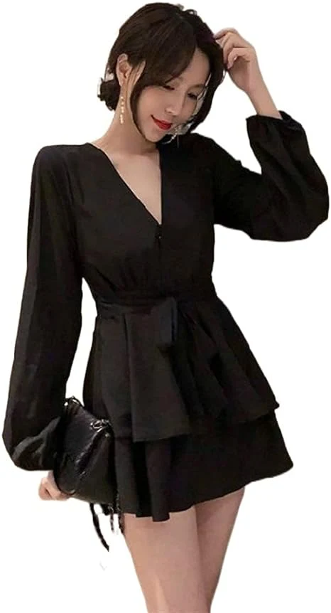 Portia | Lantern Sleeves V-Neck Dress - Image 2