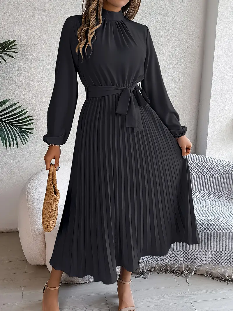 Rae | Women's Chic Pleated Midi Dress with Belted Waist - Image 11