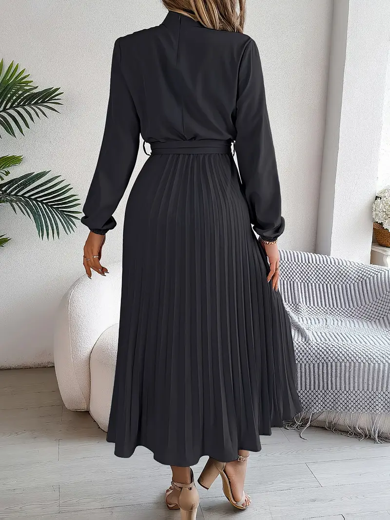 Rae | Women's Chic Pleated Midi Dress with Belted Waist - Image 12