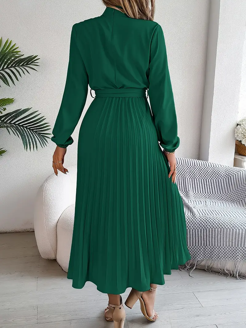 Rae | Women's Chic Pleated Midi Dress with Belted Waist - Image 4