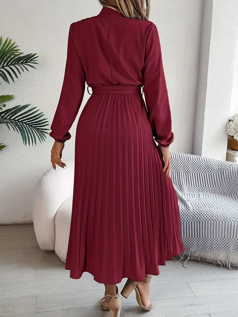 Rae | Women's Chic Pleated Midi Dress with Belted Waist - Image 6