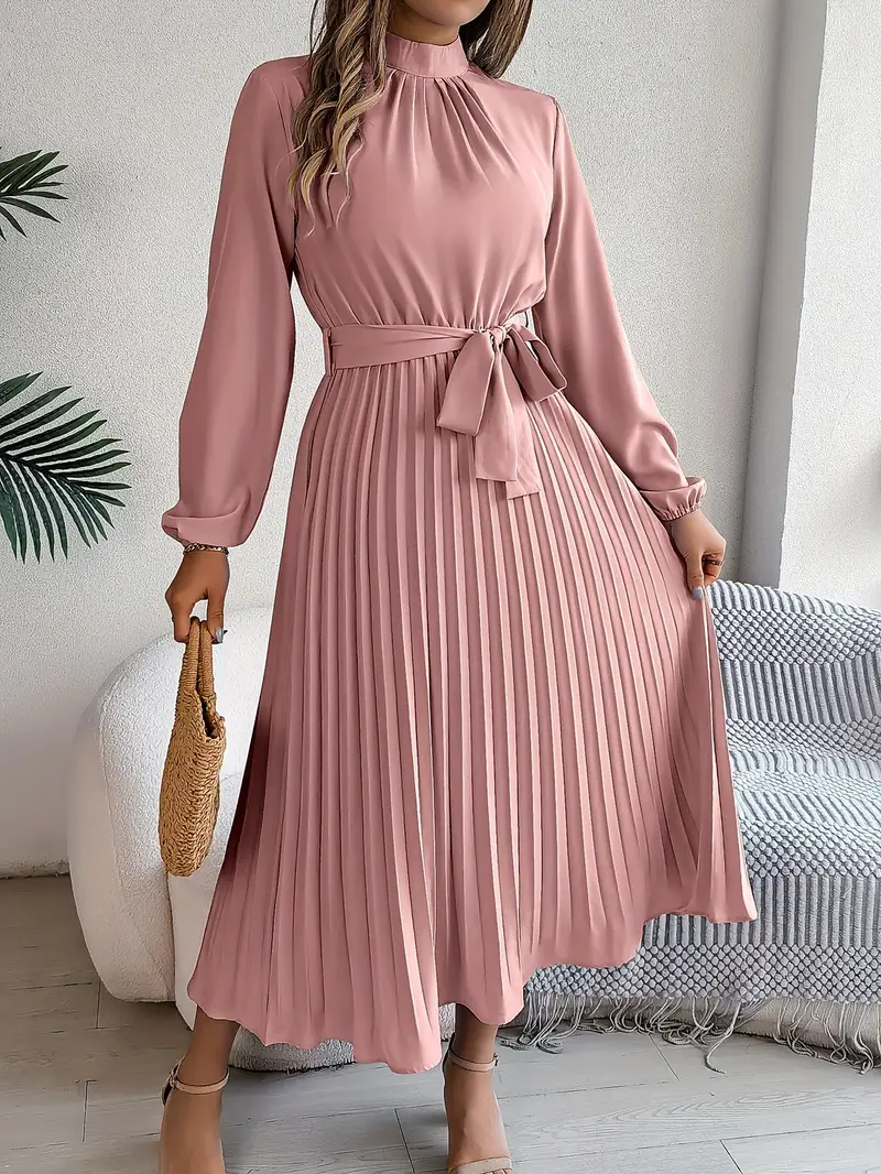 Rae | Women's Chic Pleated Midi Dress with Belted Waist - Image 7