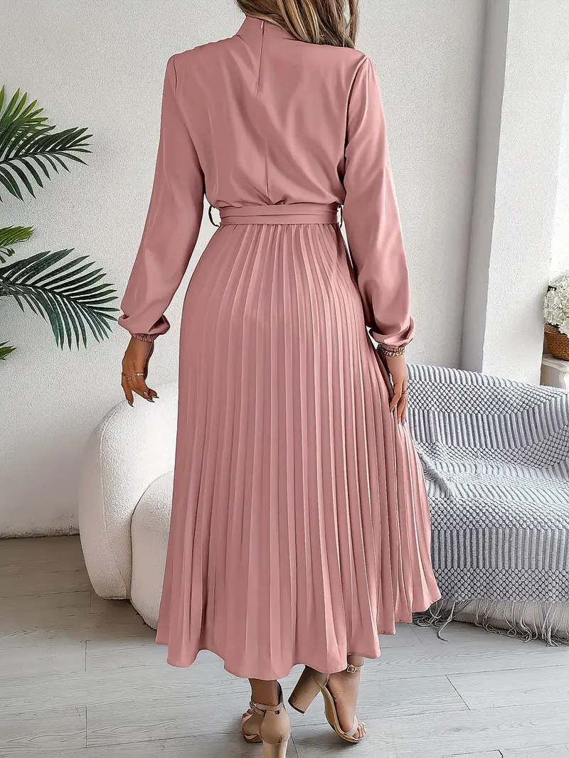 Rae | Women's Chic Pleated Midi Dress with Belted Waist - Image 8