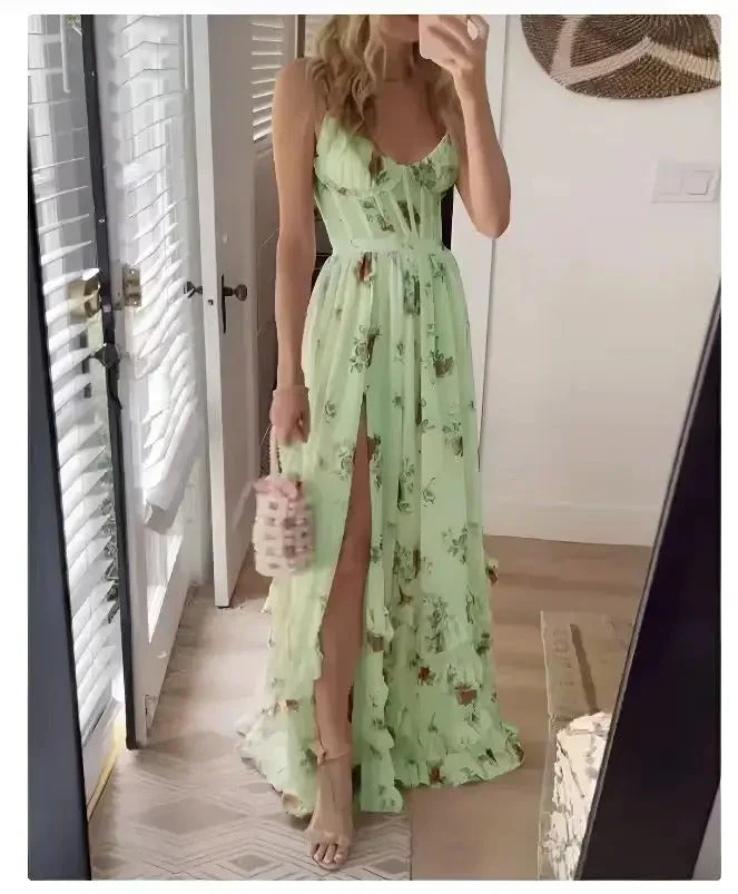 Reina | Elegant Floral Slit Maxi Dress - Image 3