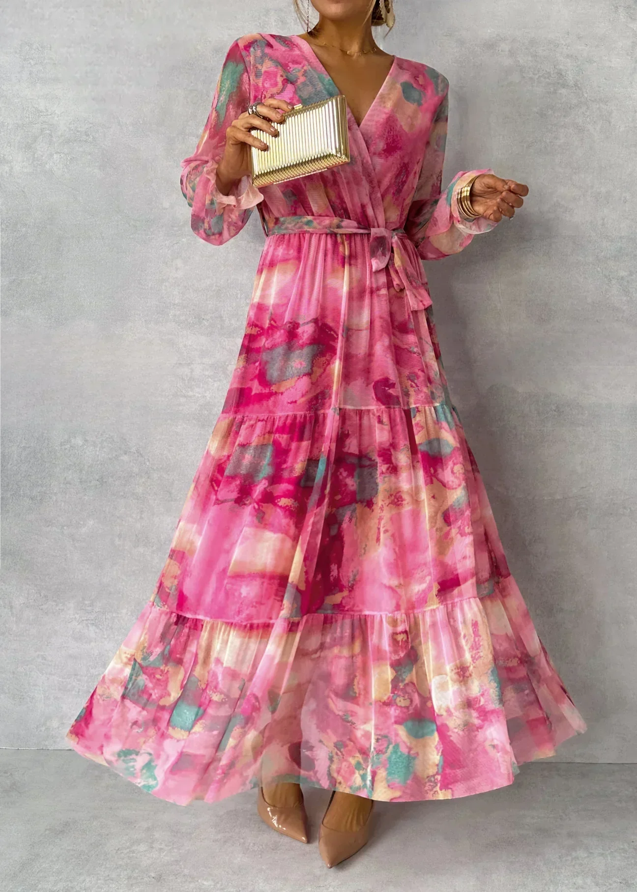 Romilly | Women's Wrap Maxi Dress with Floral Print and Long Sleeves
