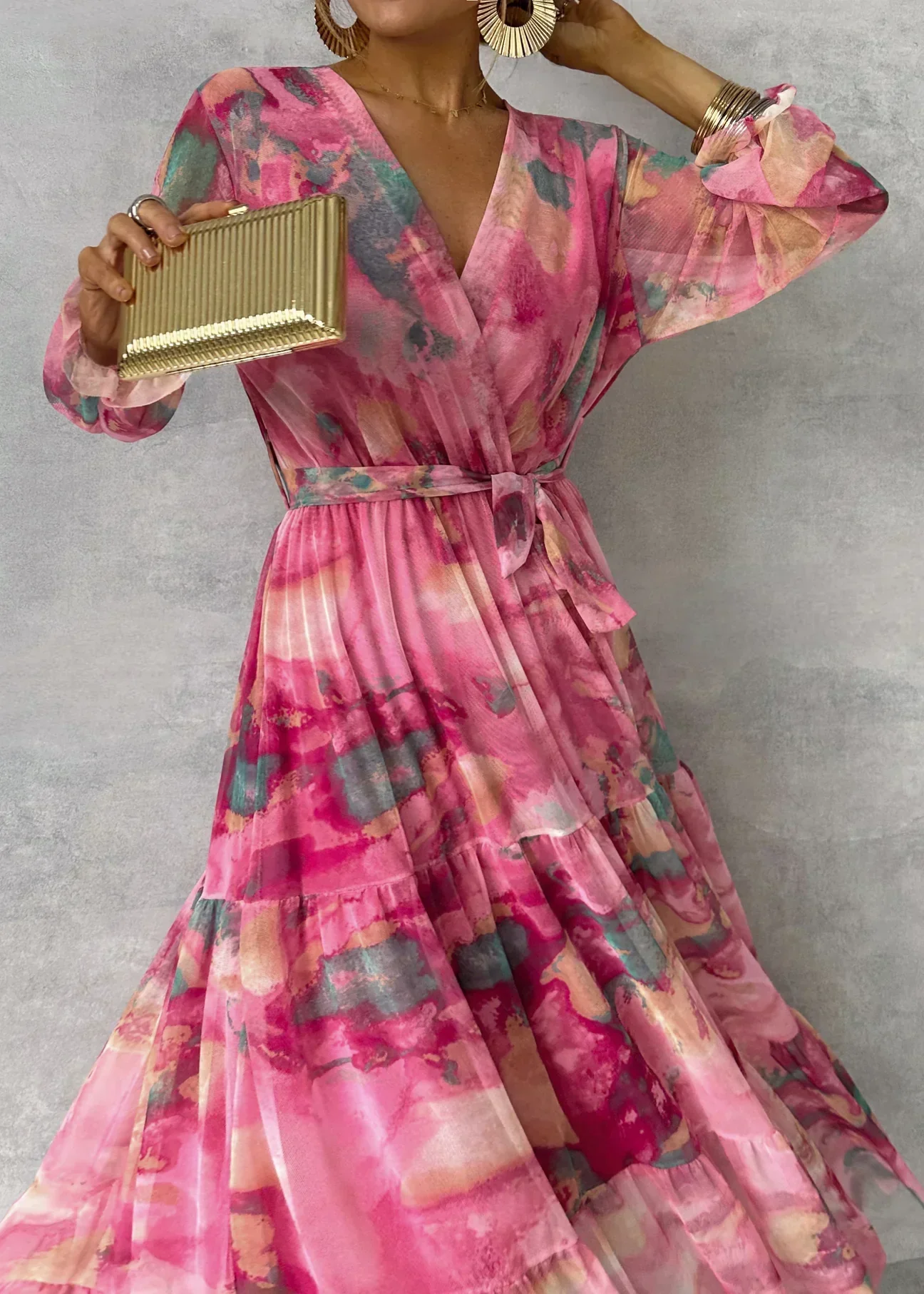 Romilly | Women's Wrap Maxi Dress with Floral Print and Long Sleeves - Image 3