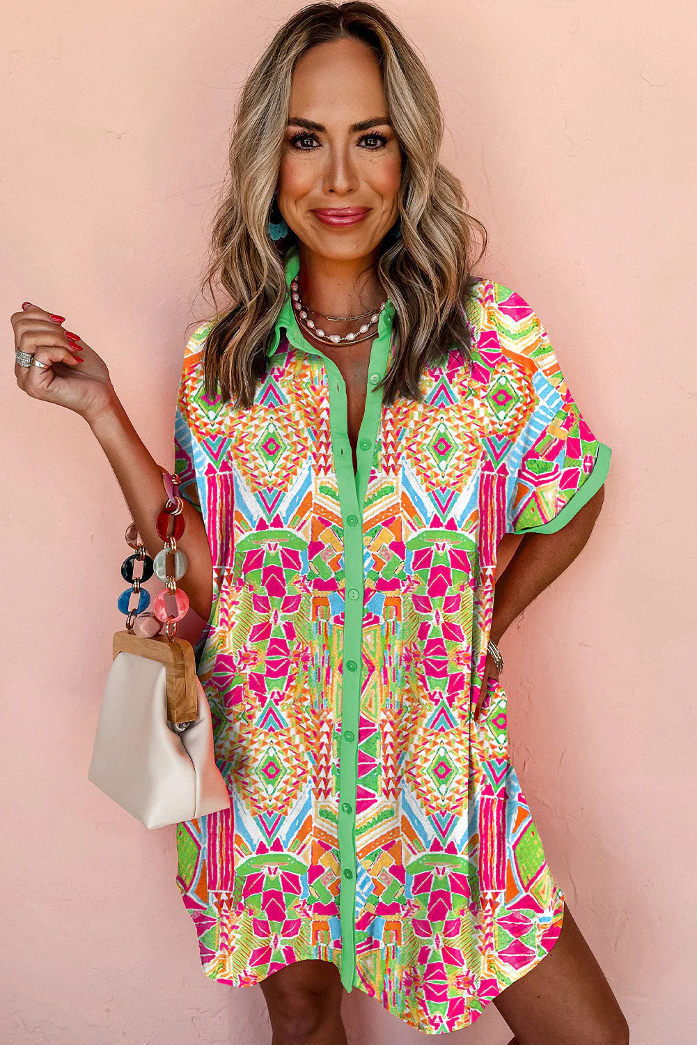 Selah | Geometric Print Shirt Dress - Image 3