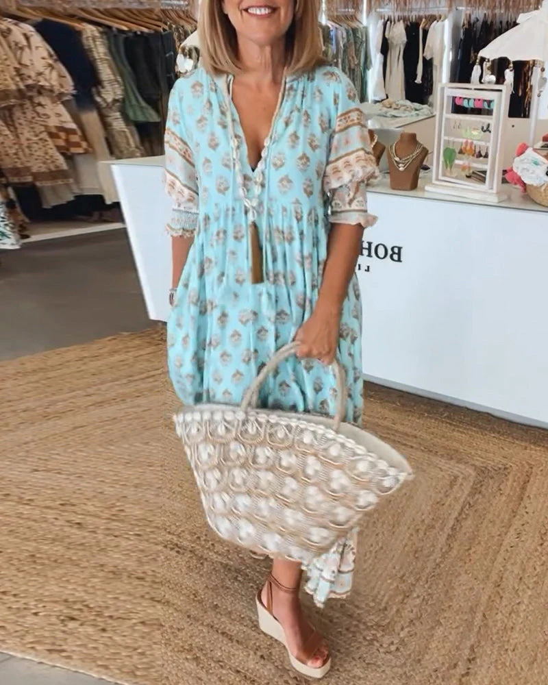Tallulah | Printed V-Neck Dress - Image 2