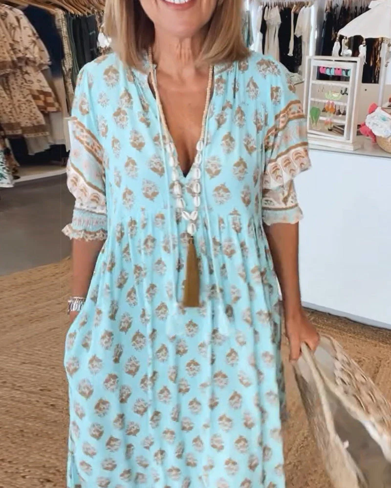 Tallulah | Printed V-Neck Dress - Image 4