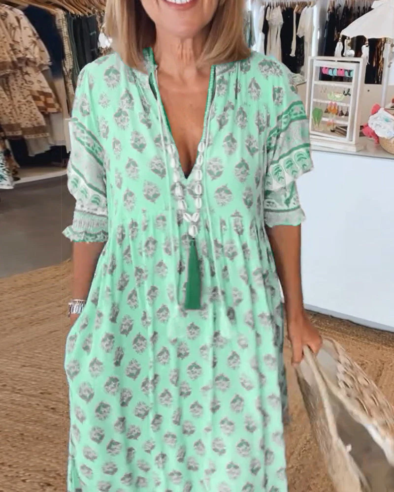 Tallulah | Printed V-Neck Dress - Image 7