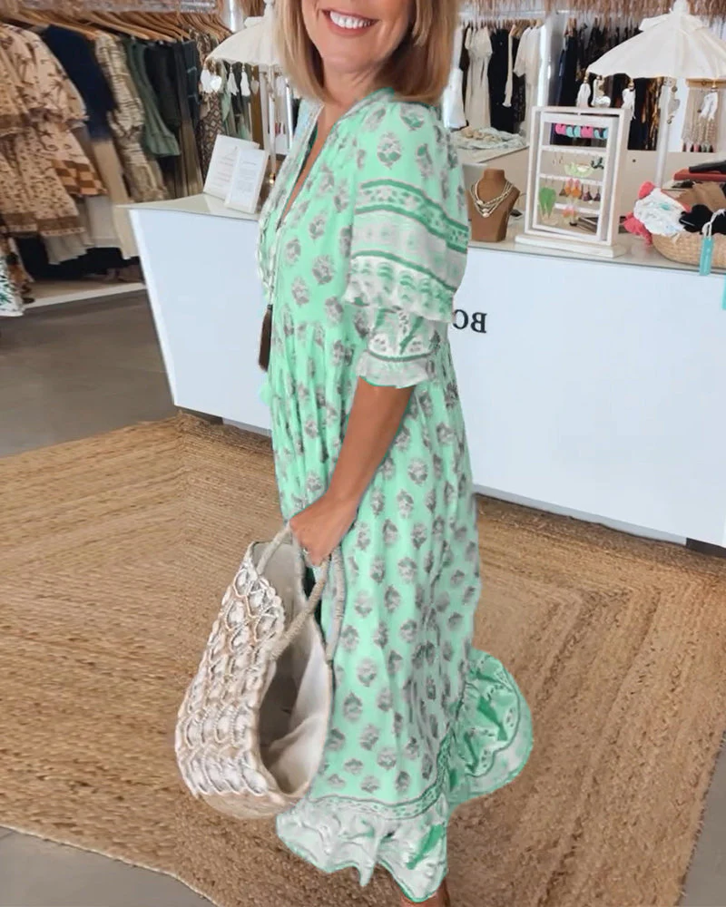Tallulah | Printed V-Neck Dress - Image 9