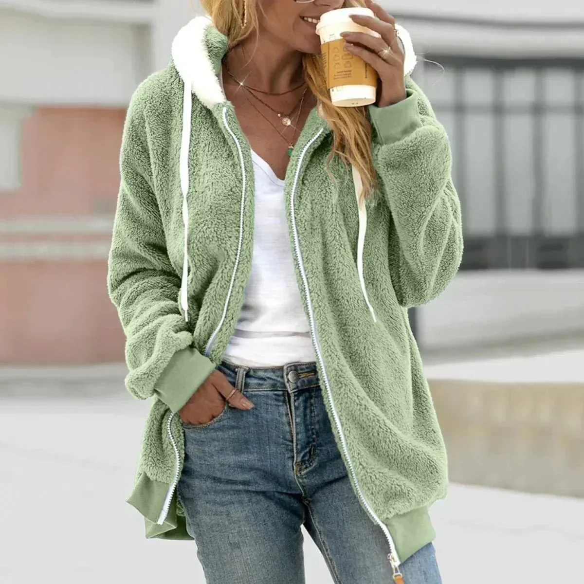 Thea | Sherpa Zip Hoodie Cardigan - Image 10