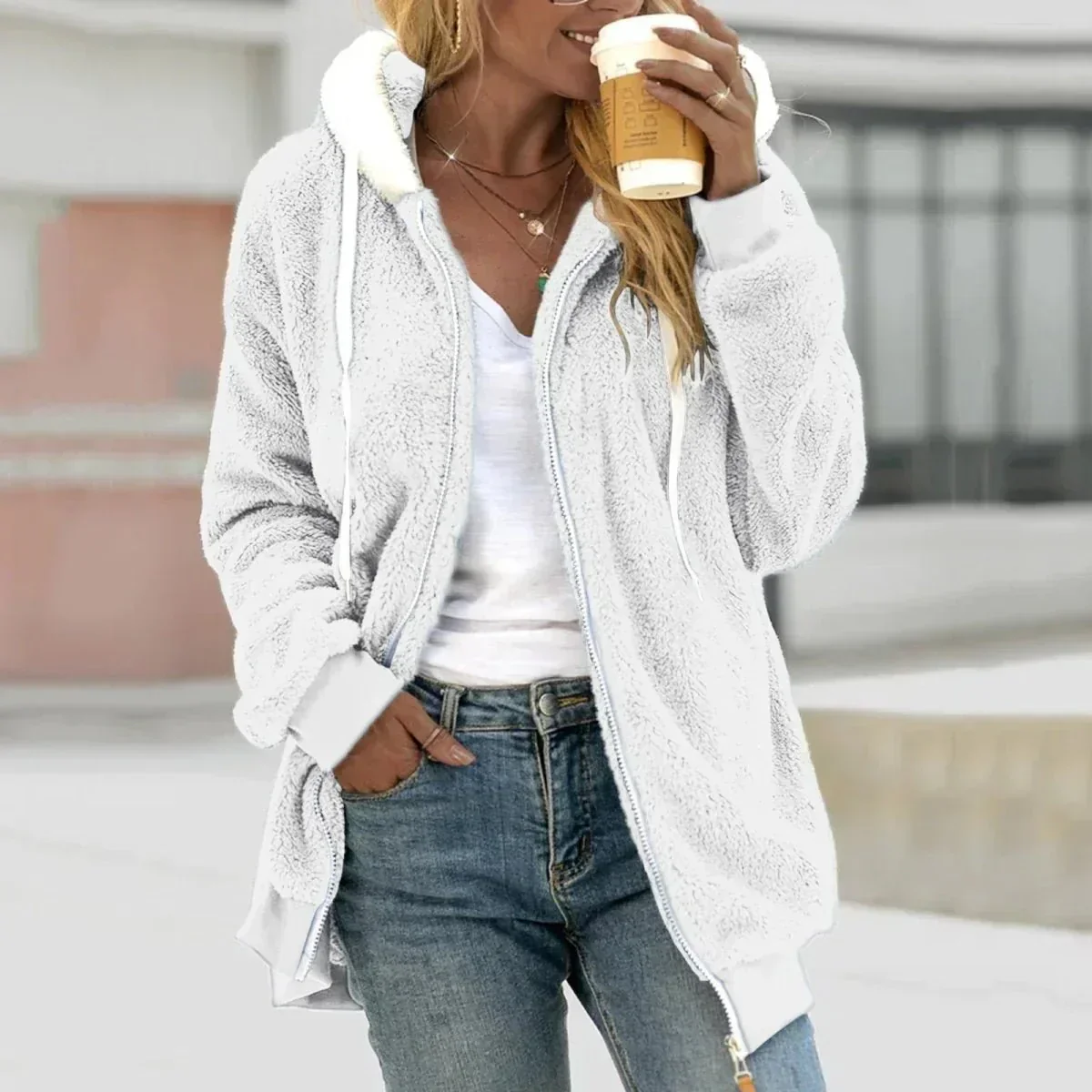 Thea | Sherpa Zip Hoodie Cardigan - Image 7