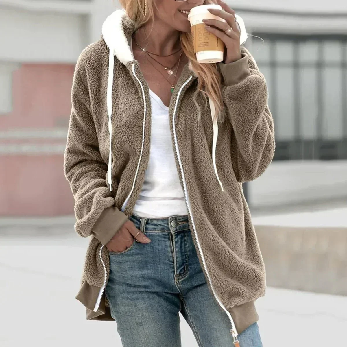 Thea | Sherpa Zip Hoodie Cardigan - Image 8
