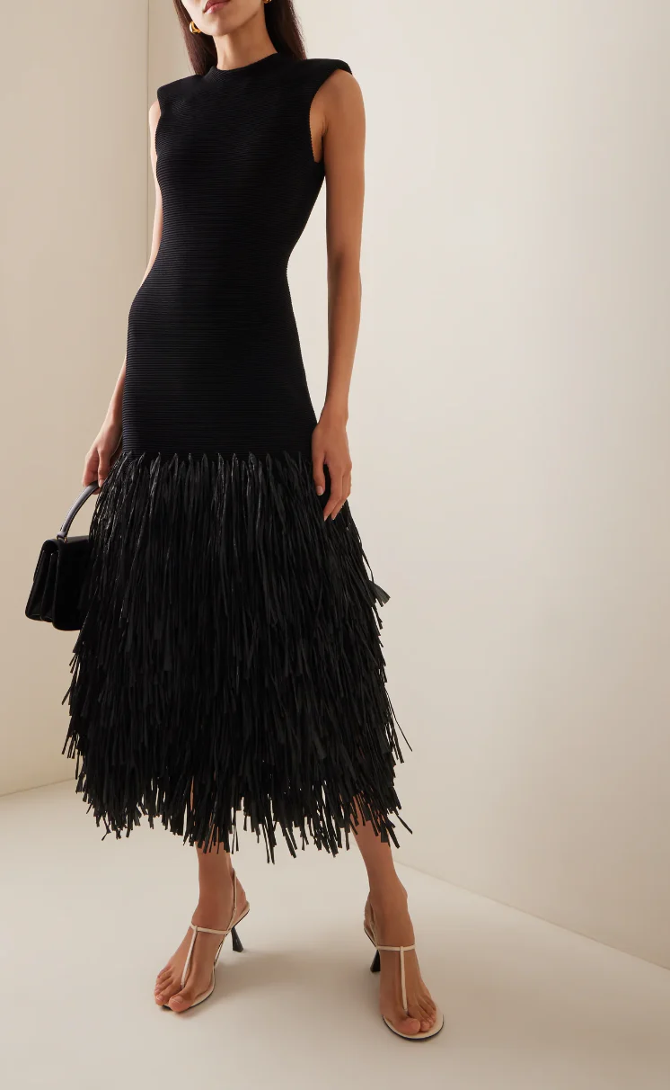 Vera | Rushes Midi Dress In Black