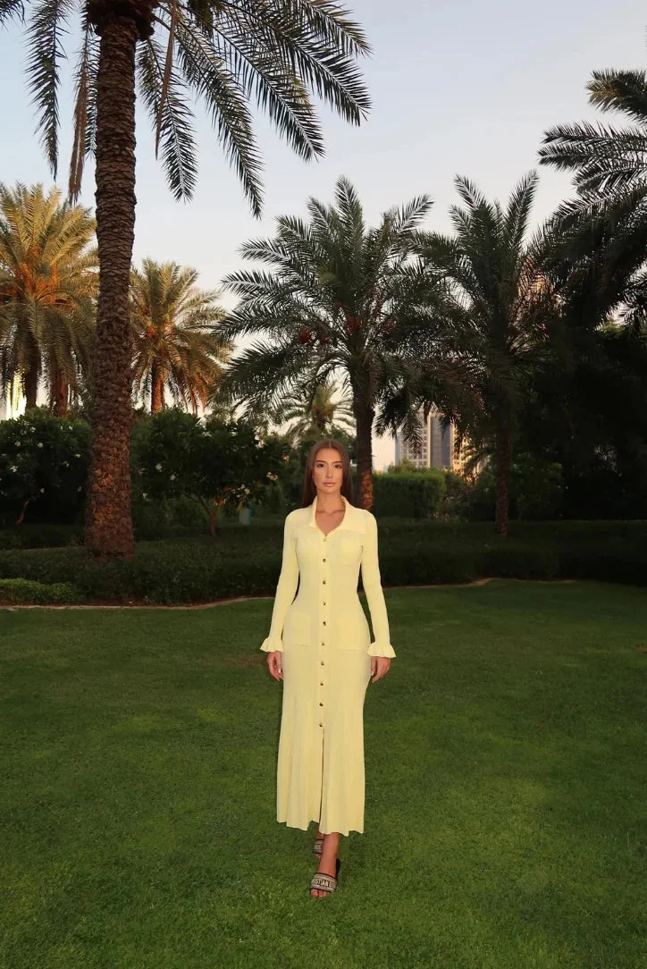 Women's Ribbed Midi Dress with Button Details - Image 3