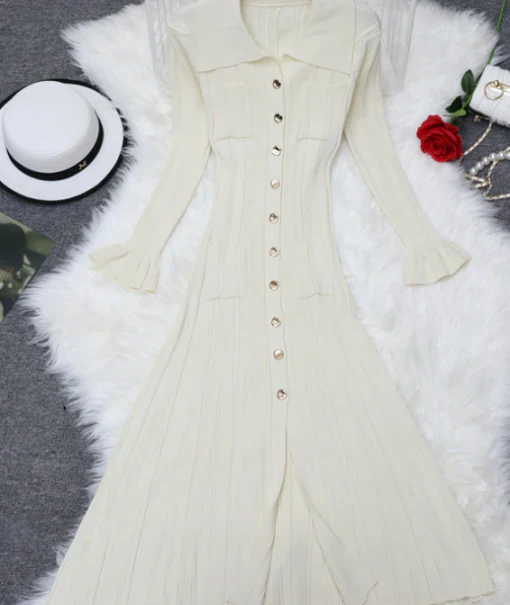 Women's Ribbed Midi Dress with Button Details - Image 6