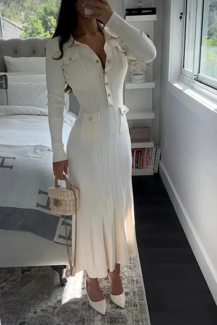 Women's Ribbed Midi Dress with Button Details - Image 7